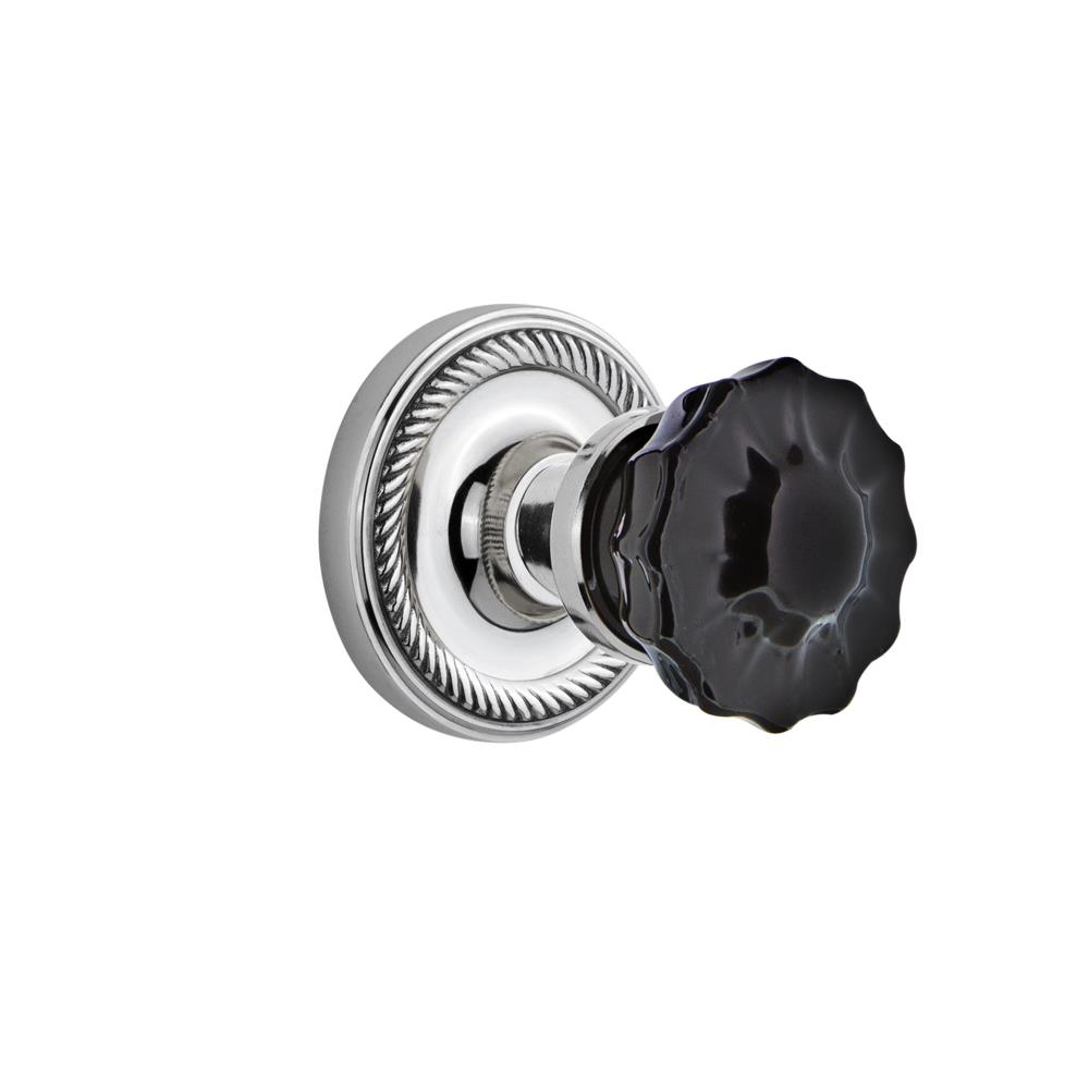 Nostalgic Warehouse ROPCRB Colored Crystal Rope Rosette Privacy Crystal Black Glass Door Knob in Bright Chrome